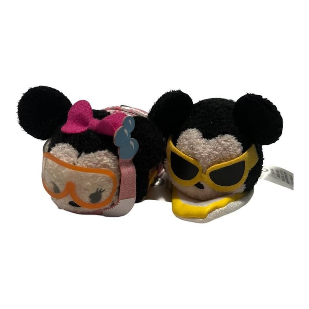Set of 2 Plush Disney Tsum Tsums Mini Size 3.5" Mickey Minnie Hawaiian Beach Set